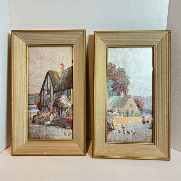 Vintage Franklin Picture Foil Lithograph Art European Hillside/Countryside #7073